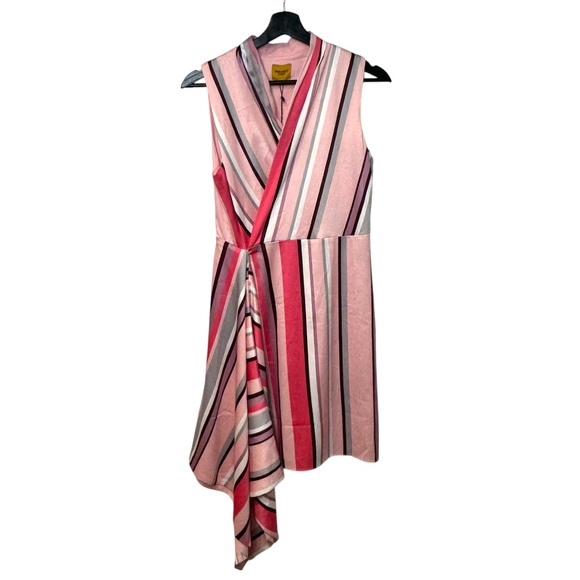 Vero Moda Marquee Formal Pink & Black Asymmetrical Striped Layered Mini Dress - Picture 2 of 6